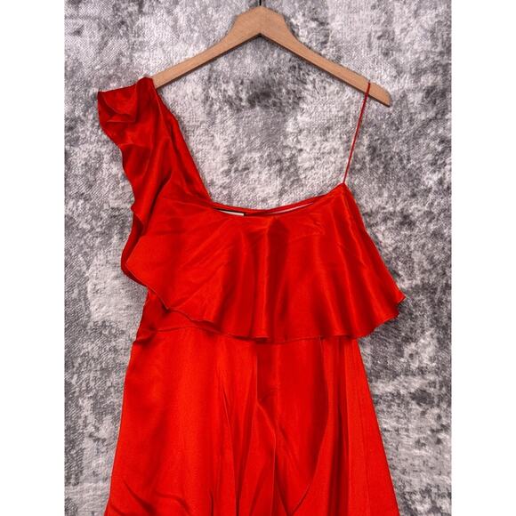 Alexis Dress Small Womens Austyn Red Silk One Shoulder Ruffle High Low Hem Maxi - Picture 2 of 8